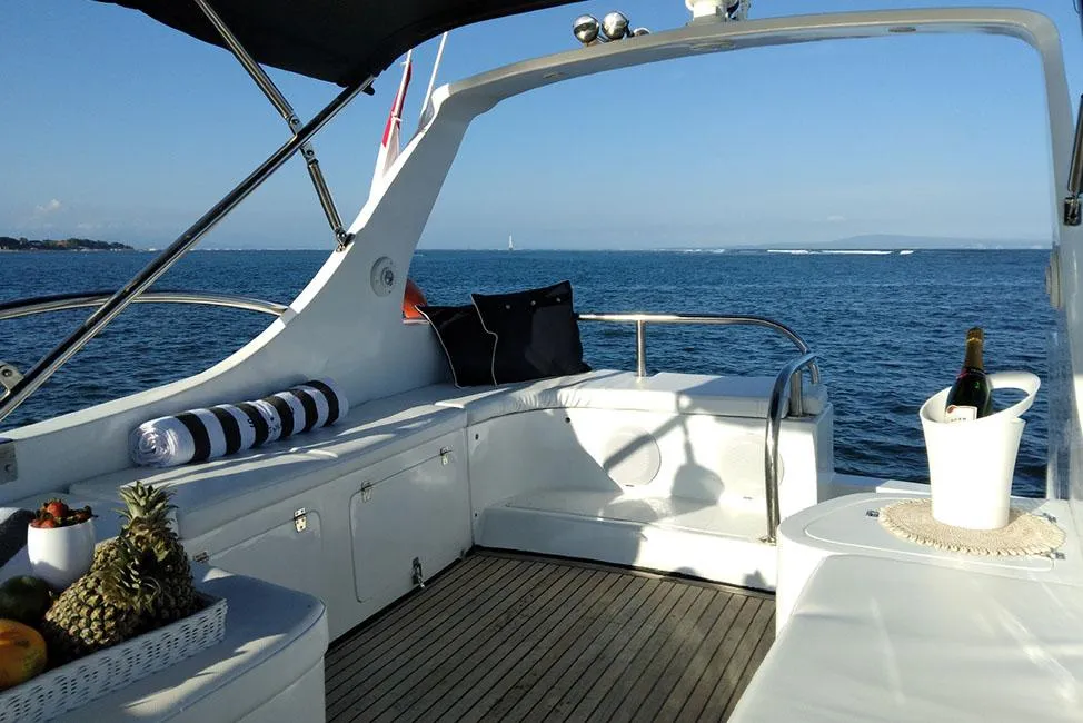 Top deck view of Suku Bali Cruise boat with panoramic ocean scenery