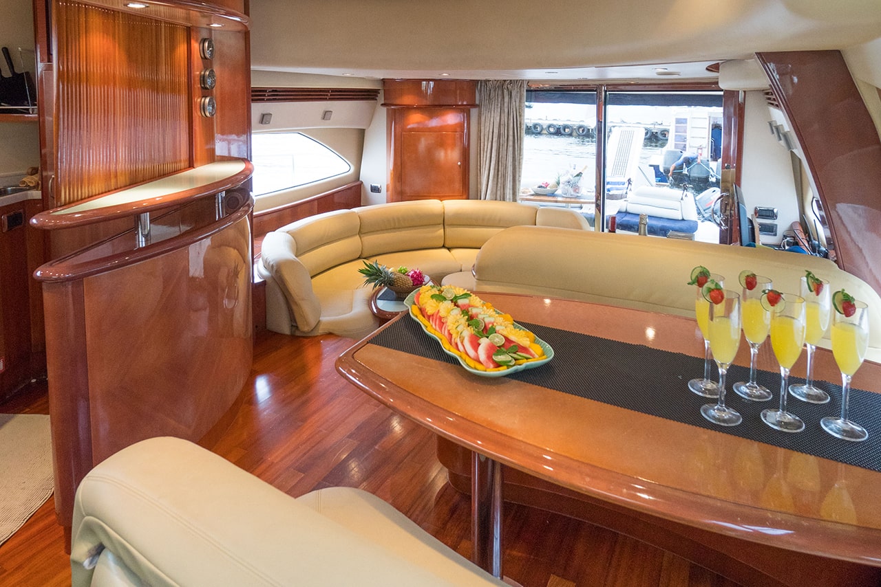 Luxurious interior of Burjuman yacht featured in an exclusive Bali cruise experience